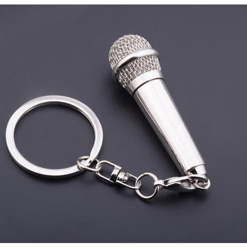 FREE SHIPPING by DHL 100pcs/lot Novelty Metal Microphone Keychains Mike Keyring for Lovers Gifts Can Deliver a Message