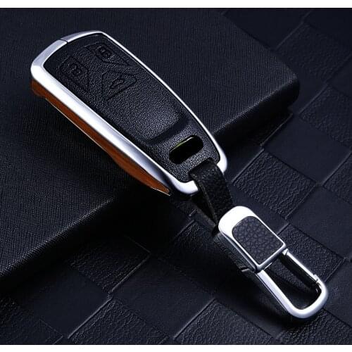 Wood Leather Men Car Key Case Cover Skin Shell For AUDI A4 A4L A5 Q5 Q7 TT 2016 2017 Key Fob 2016 2017 2018 Styling Accessories