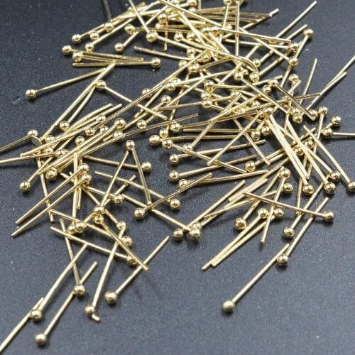 FLTMRH 100pcs 14x0.5mm Gold Color Plated Brass Ball Pins Connect Beads Pins High Quality Diy Jewelry