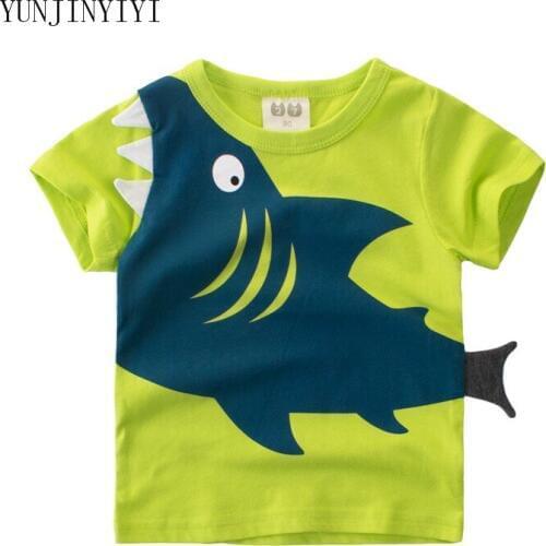 Boys T-shirt summer big shark shirt childrens T-shirt 1~10 years old boy cartoon shirt T-shirt childrens clothing