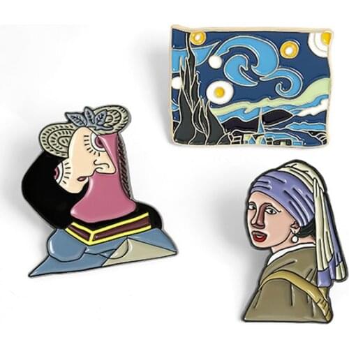 Van Gogh Starry Sky Painting Art Brooch Bag Clothes Backpack Lapel Enamel Pin Badges Cartoon Jewelry Gift For Friends Women