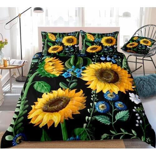 3d floral bedding set black quilt cover sunflower duvet cover set king dropship yellow blue flowers home textiles botanical