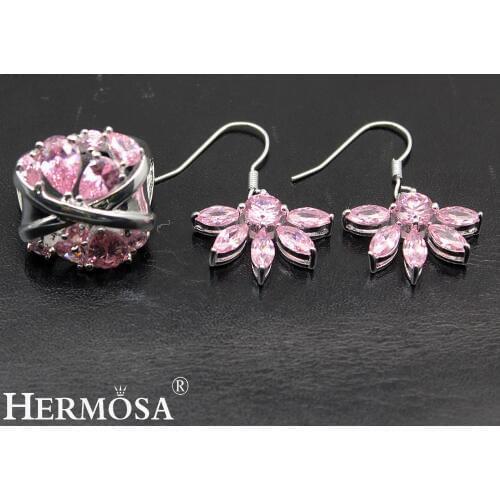 Sweetie Pink Kunzite Jewellery Set Silver Color Earrings Ring Size 7 For women NY810 Pretty Lady Wedding Party Gift