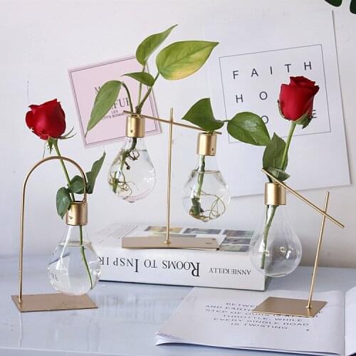 Creative glass vase light bulb Decorative ornaments Transparent Flower arrangement Modern home decorations gold weeding vases