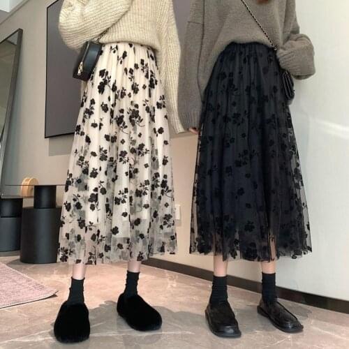 40%HOTComfortable Skirt SlimS1 FitS1 Mesh Floral Pattern Pleated A-line Skirt for Summer