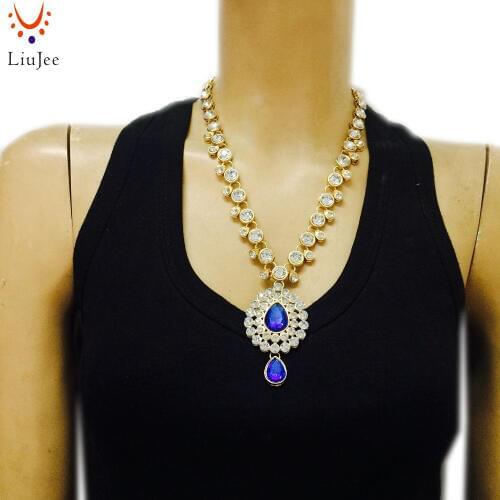 LiuJee Indian Gold Color Jewelry Necklace Long Bridal kundan jewellery for Women Party,Wedding NK-204