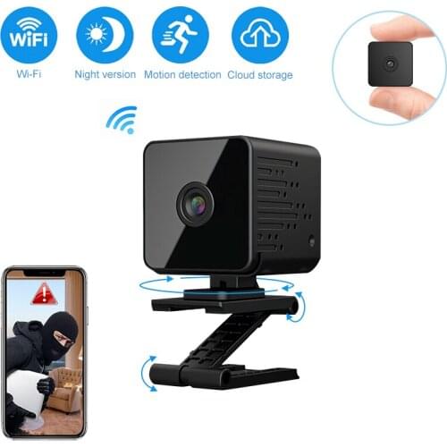 Mini indoor 720p camera voice alarm TF card slot battery power pan-tilt WIFI camera 1.0MP home security camera