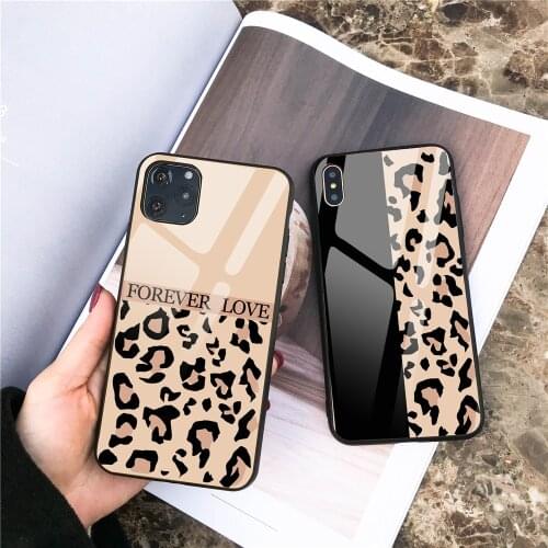Fashion Leopard Print Hard Tempered Glass Case for iPhone 12 11 Pro Max 12 Mini X XR XS 8 7 6s Plus Back Cover