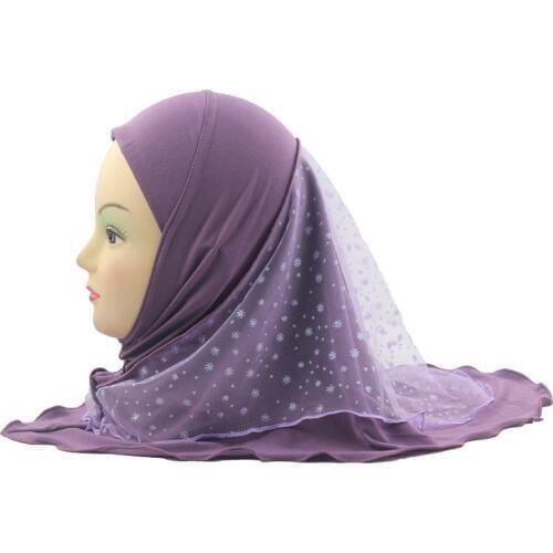 Muslim Girls Kids Hijab Islamic Scarf Shawls with Beautiful Lace Snow Pattern for 2 to 7 years old Girls Wholesale