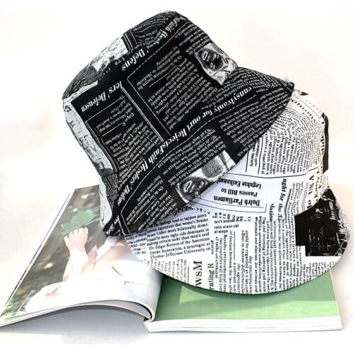 Men Women Spring Summer Fashion Bucket Hat Male Newspaper Wild Double Sided Wear Casual Outdoor Cotton Bucket Hat