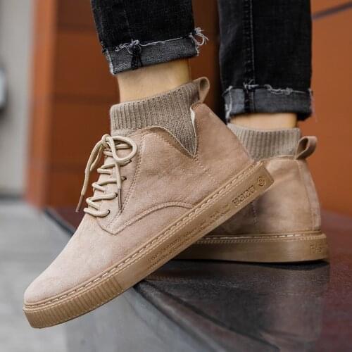 2021 Winter Mens Boots Chunky Shoes Trend All-match Fashion Suede Boot Man Korean Tooling Boots High-top Platform Shoes