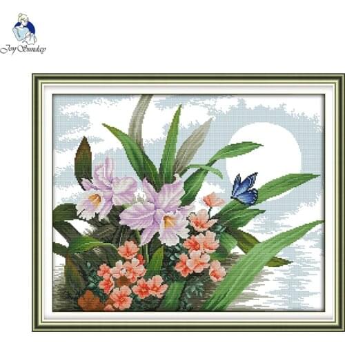 The Moonlight Orchid Cross Stitch Kit Aida Fabric 14ct 11ct Counted Printed Canvas Stitches Embroidery DIY Handmade Needlework