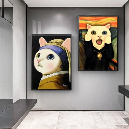 Paintings On The Wall Cute Animal Canvas Posters and Prints for Living Room Art for Interior Frameless Cat Decoration for Room