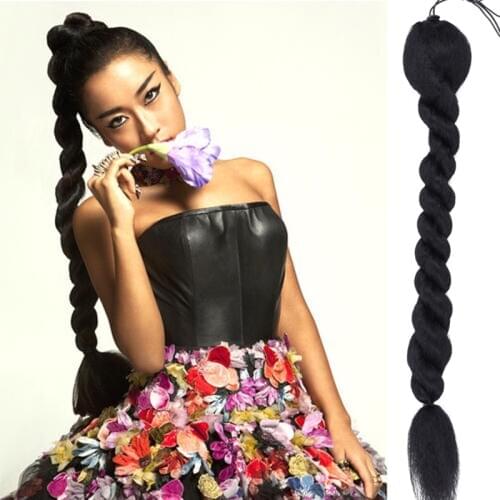 30inch Super Long Drawstring Bubble Kinky Straight Ponytail Wig Synthetic Fake Hair Clip in Pony tail Hair Extension
