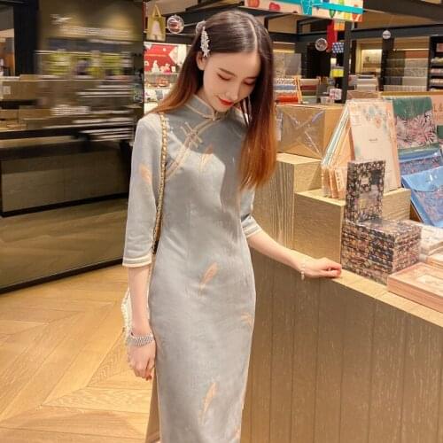Chinese Women Qipao Dress Vintage Slim Lady Party Vestido Robe Mandarin Collar Cheongsam Traditional Dress for Women