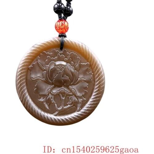 Brown Jade Rose Pendant Fashion Flower Natural Necklace Jadeite Jewelry Gifts Women for Chinese Charm Carved Amulet