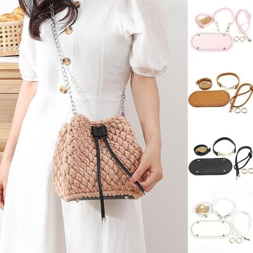 Diy Handmade Backpack Bag Accessories Diy Bag Knitting Hook Bag Bottom Drawstring Bunches Leather Handles For Women Handbag