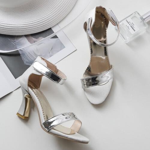 Ochanmeb Sexy Hoof Heels Women Sandals Silver Gold Pink Glitter Summer Shoes Woman Big Plus Oversized 44 45 Bling Bling Sandals