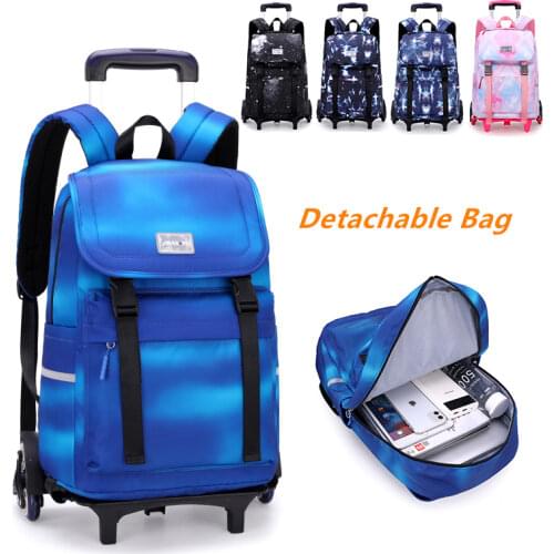 Trolley School Bag 6 Wheels Staircase Primary Secondary School Waterproof Detachable Gradient Color Large Capacity Size ZR1231
