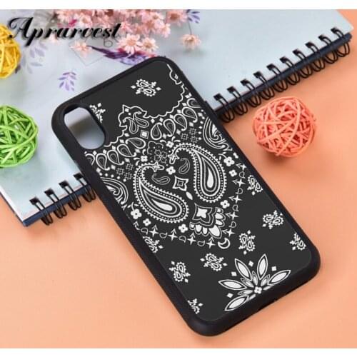 Aprarvest Black And White Bandana Pattern Silicone Rubber Phone Case Cover For iPhone 6 6S 7 8 PLUS X XS XR 11 12 MINI PRO MAX