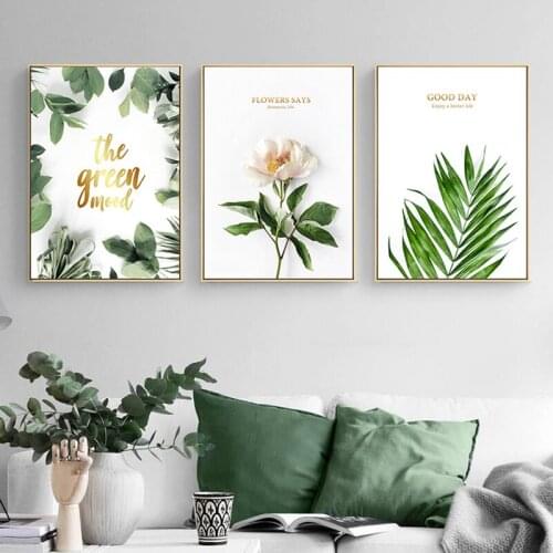 Nordic Decoration Green Leaf Plant print Canvas Painting Flower Wall Art Poster Minimalist Picture for Living Room Home Decor