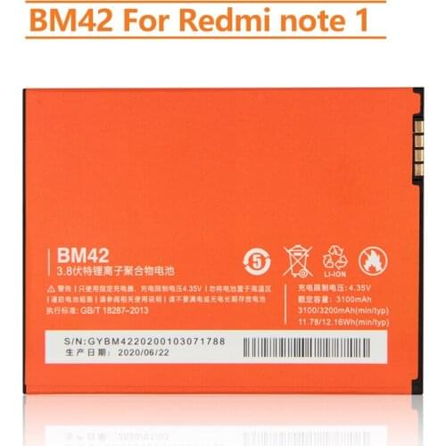 Xiao Mi Original Replacement Battery BM42 For Xiaomi Mi Redmi Note 1 Authentic Phone Battery 3200mAh