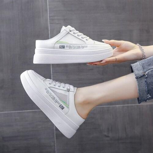 Womens Summer Slippers Hollow Breathable Thick Bottom Half Slippers Women Shoes Womens Vulcanize Shoes Women Casual Sneakers