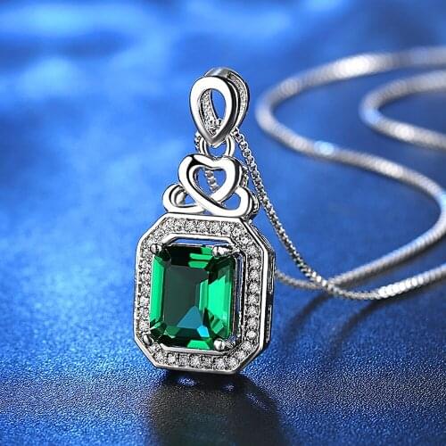 Top Quality Jewelry Natural Gemstones Emerald Zirconia Silver Color Engagement Chain Pendant Necklaces Gift For Girl Woman