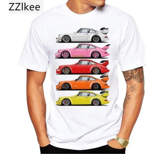 Funny Rainbow RWB Car Print T-Shirt Vintage Summer Men Short Sleeve Old 993 Hypercars Classic White Casual Tops Hip Hop Boy Tees