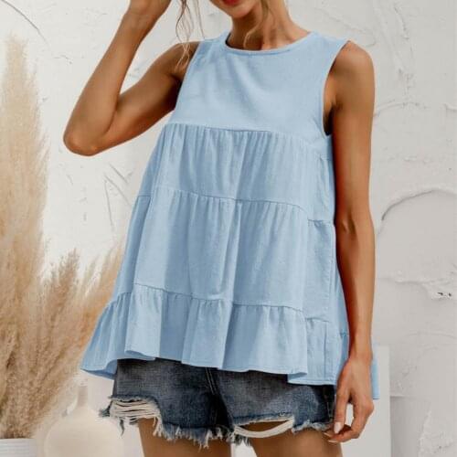 Blouse O Neck Easily Match Women Sleeveless Big Hem Vest Tops for Shopping