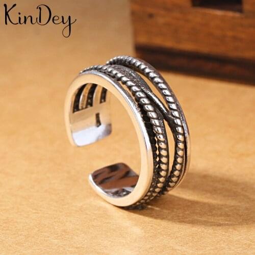 Kindey Exaggerated Personality Silver Color Layer Rings For Women Wedding Jewelry Adjustable Antique Finger Ring Anillos