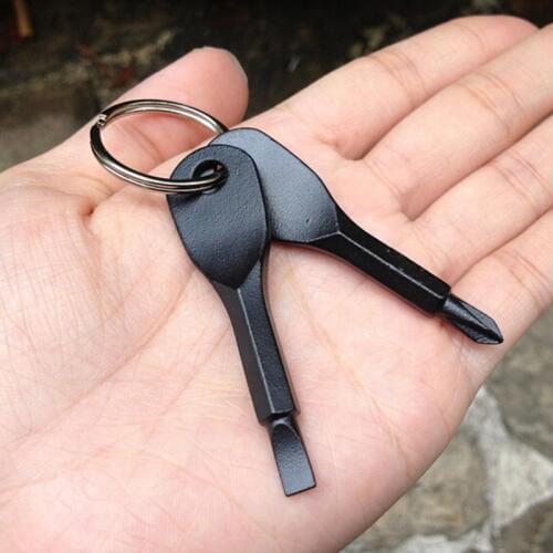 1set Key Shape Precision Cast Steel Mini Slotted Screwdrivers Keychain Pocket Repair Tool EDC Multifunction ScrewdriverKeychain