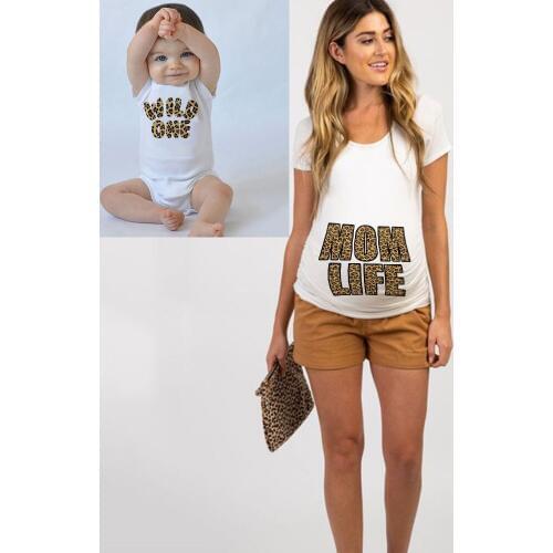1PC Mom life Short Sleeve Pregnancy Tees mama mommy baby wild one matching shirts great gift for Mothers Day