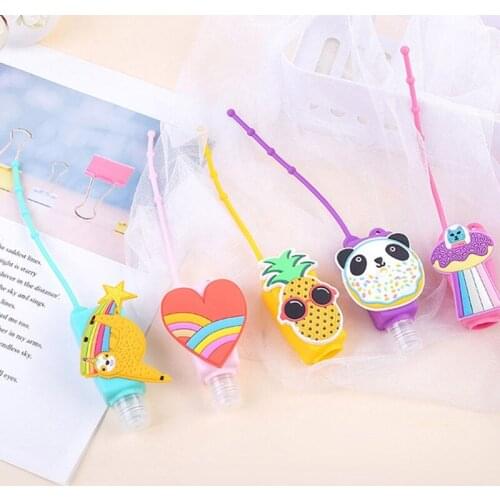 10Pcs Hand Sanitizer Empty Refillable Bottle Silicone Holder Cartoon Pineapple Panda Keychain Carrier Perfume Container