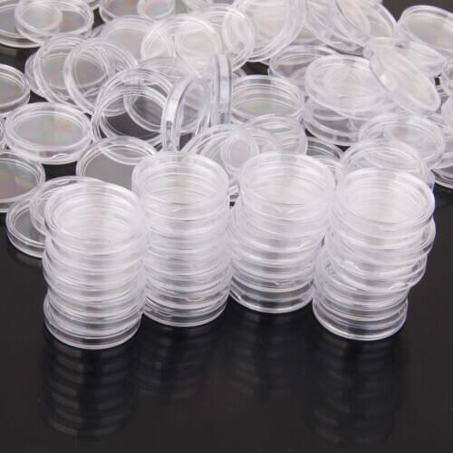200 Pieces Clear Coin Capsules Containers Holders Storage Boxes 24mm