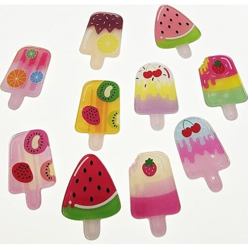 50pcs Mixed Fresh Fruits Ice Cream Popsicle Flatback Planar Resin Cabochon DIY Crafts Embellishments for Hair Bow Centers