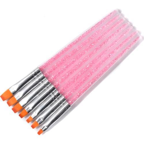 7 Pcs/Set Flat Nail Art Brush DIY UV Gel Polish Drawing Painting Pen Multi Size Rhinestone Handle Manicure Brushes Tools Kits