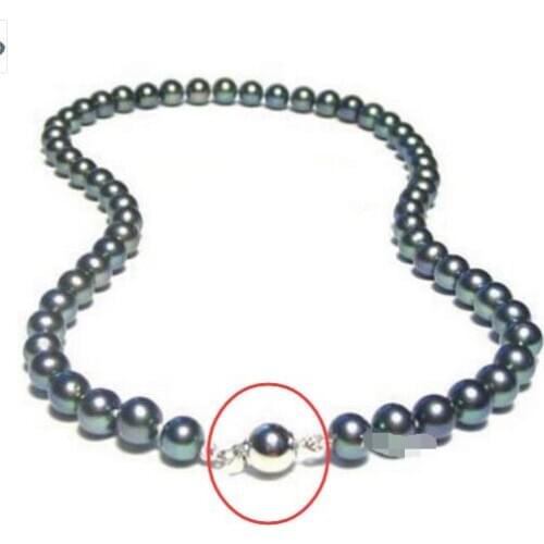 Free Shipping 17.5 "8-9 MM AAA Genuine Black Cultured Pearl Necklace