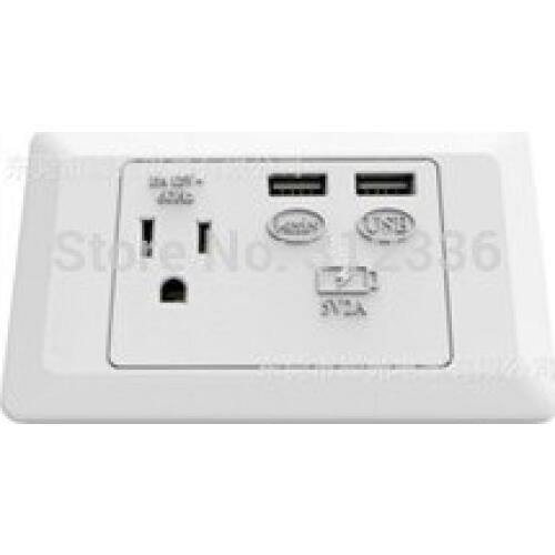Free Shipping USA type three Holes socket with 125V 15A 60Hz TWO USB DC 5V 2000mA white panel wall Socket japanese style