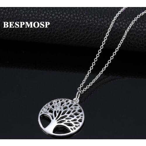 Bespmosp 24PCS/Lot Wholesale Fashion Tree of Life Pendants Necklaces Silver Plated Women Men Jewelry Charm Gift For Family Girl