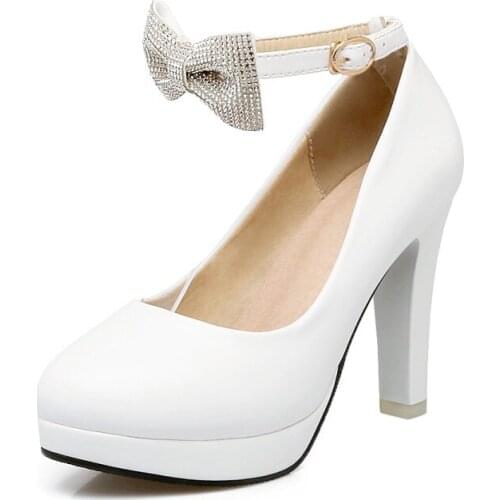 Big Size 11 12 13 14 platform heels women shoes woman pumps ladies Butterfly-knot buckle with round head and shallow heel