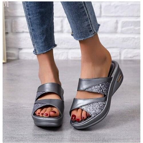Fashion Bling Plus 34-43 New Summer Womens Sandals Peep-Toe Shoes Woman High-Heeled Casual Wedges for Women High Heels Shoes
