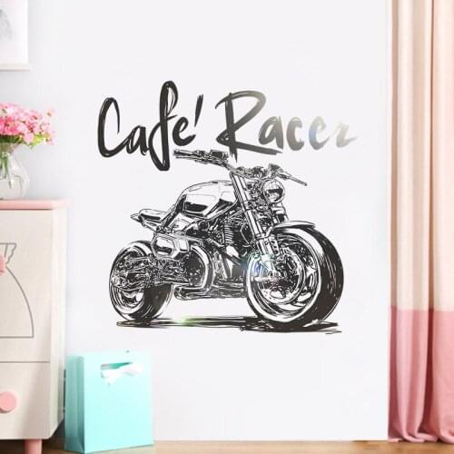 Black And White Motorcycle Literary Wallpaper Bedroom Porch Commercial Background Beautification Decorative Wall Stickers