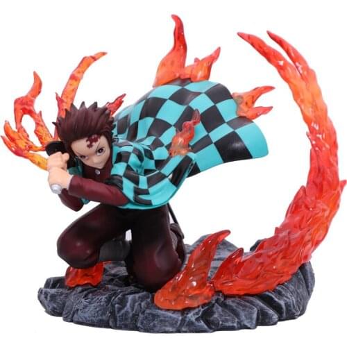 Kimetsu No Yaiba Demon Slayer Nezuko Tanjirou Fire Effect Figure 15CM Action Figure Model