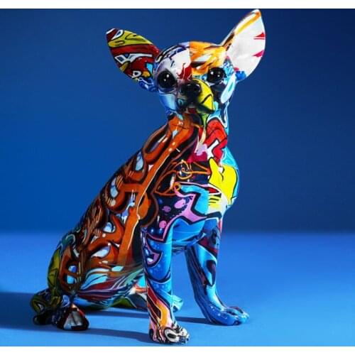 ERMAKOVA NORDIC STYLE COLORED DRAWING CHIHUAHUA PUG RESIN SCULPTURE CREATIVE SIMULATION ANIMAL ART STATUE HOME DECOR