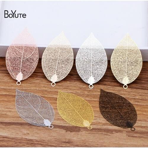 BoYuTe (10 Pieces/Lot) 75*35MM Metal Brass Leaf Filigree Fittings Pendant Handmade Diy Jewelry Accessories