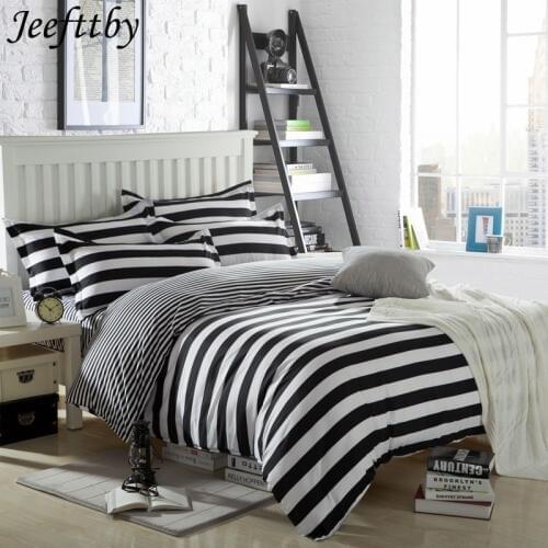 Jeefttby Fashion Classic Black White Stripe Plaid Bedding Set 4PCS Quilt Cover Sheet Pillow Cover Home Textile Fabric Decoration