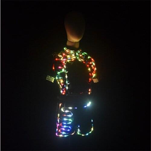 RE74 Club women sexy dj wears led costumes luminous colorful light gogo jacket perform sexy dress pants glowing outfit singer ds