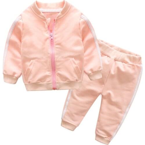 Baby girl clothes autumn fashioncotton long sleeve solid zipper jacket+pants 2pcs tracksuit baby boy clothing set