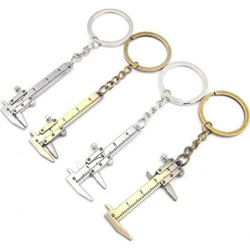 1pc Mini Vernier Caliper Keychain Metal Ruler EDC Tool Measuring Gauging Key Ring Decoration Silver/Antique Bronze Pendant Gift